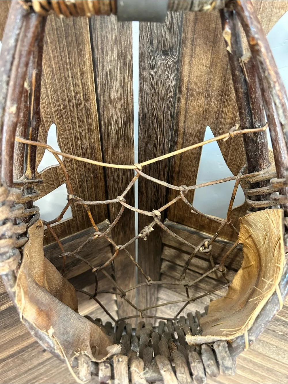 Vtg Palm Leaf & Woven Twig Hanging Wall Basket 17
